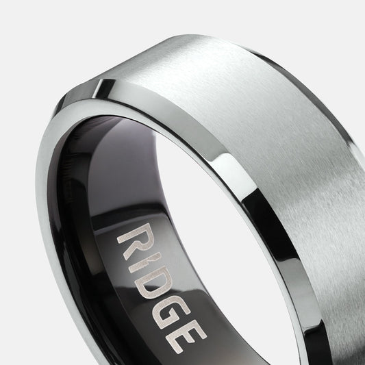 8mm Beveled Ring Set - Platinum