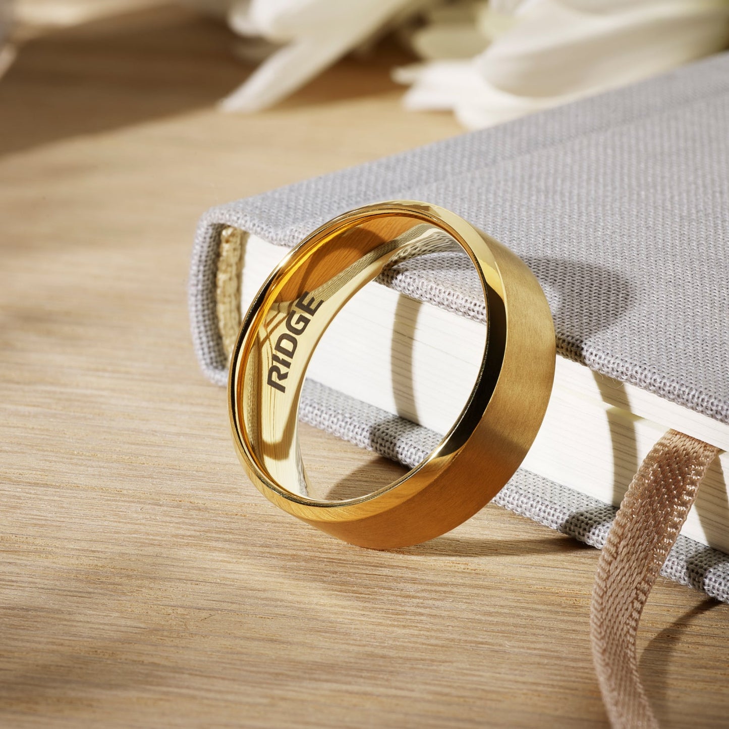 8mm Beveled Ring Set - 24K Gold - Tantalum
