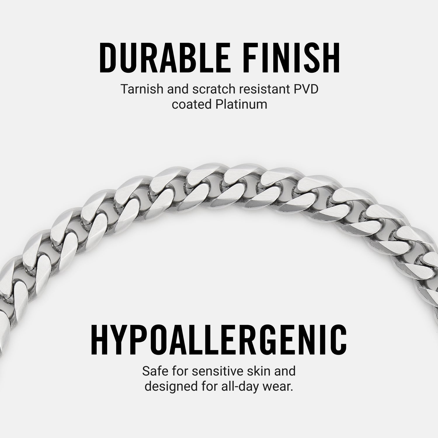 6mm Curb Bracelet - Platinum - Large